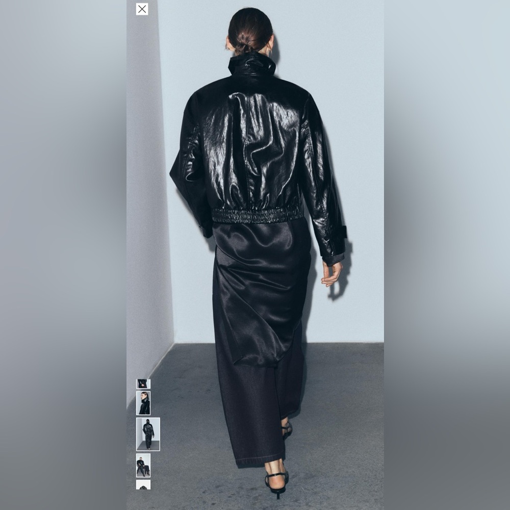 Zara Women Collection Shiny black Jacket with lapel collar - Picture 7 of 11